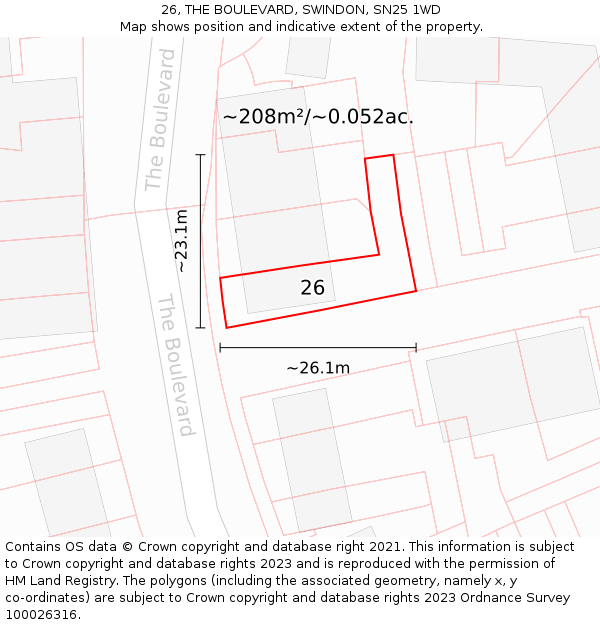 26, THE BOULEVARD, SWINDON, SN25 1WD: Plot and title map