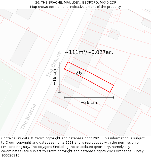 26, THE BRACHE, MAULDEN, BEDFORD, MK45 2DR: Plot and title map