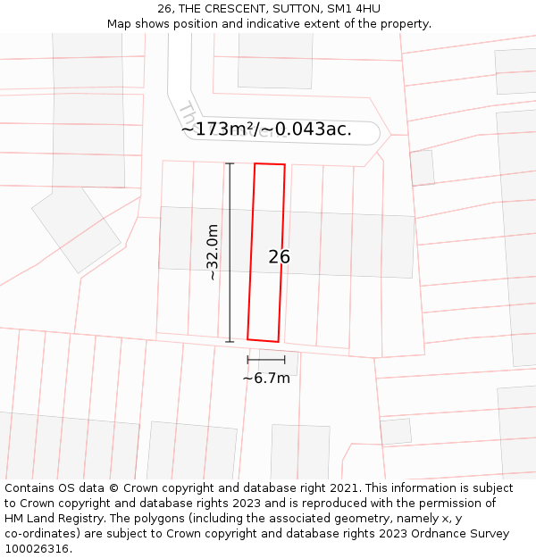 26, THE CRESCENT, SUTTON, SM1 4HU: Plot and title map