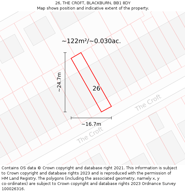 26, THE CROFT, BLACKBURN, BB1 8DY: Plot and title map