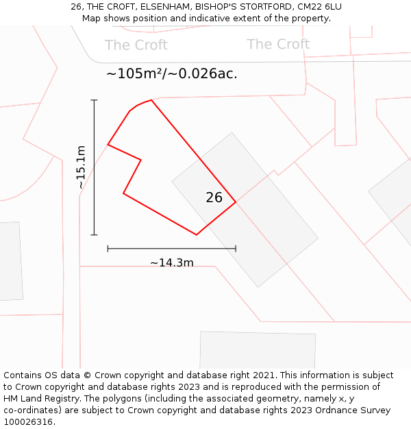 26, THE CROFT, ELSENHAM, BISHOP'S STORTFORD, CM22 6LU: Plot and title map