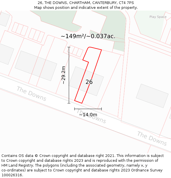 26, THE DOWNS, CHARTHAM, CANTERBURY, CT4 7PS: Plot and title map