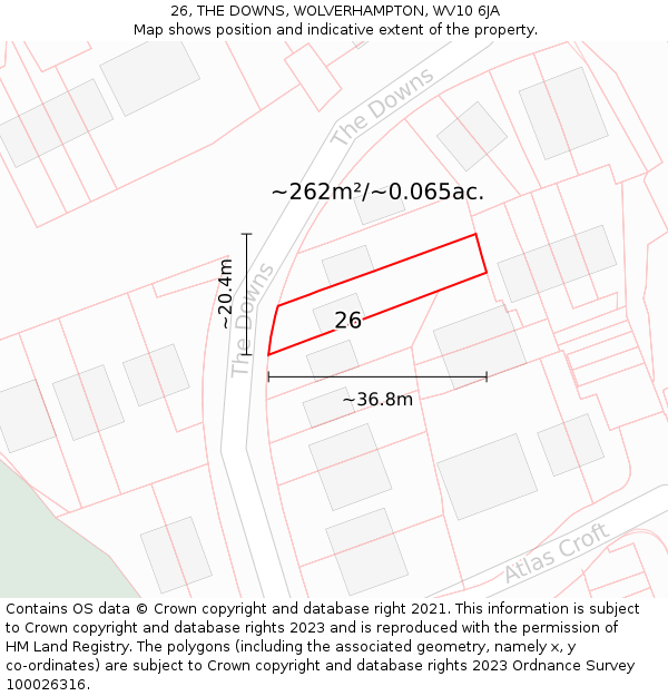 26, THE DOWNS, WOLVERHAMPTON, WV10 6JA: Plot and title map