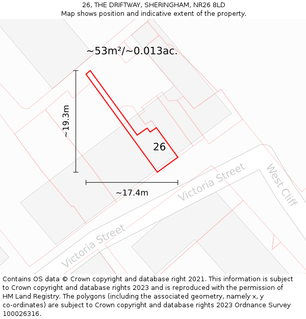 26, THE DRIFTWAY, SHERINGHAM, NR26 8LD: Plot and title map