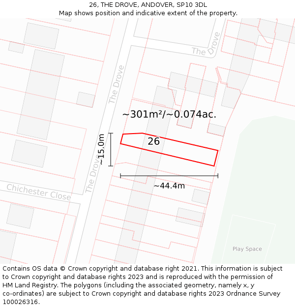 26, THE DROVE, ANDOVER, SP10 3DL: Plot and title map