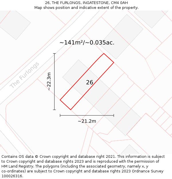 26, THE FURLONGS, INGATESTONE, CM4 0AH: Plot and title map