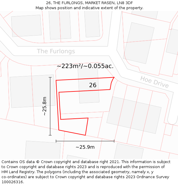 26, THE FURLONGS, MARKET RASEN, LN8 3DF: Plot and title map