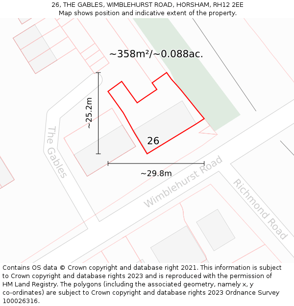 26, THE GABLES, WIMBLEHURST ROAD, HORSHAM, RH12 2EE: Plot and title map