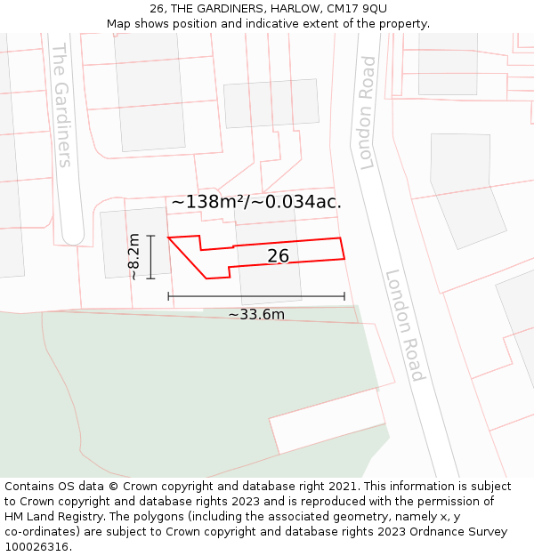 26, THE GARDINERS, HARLOW, CM17 9QU: Plot and title map