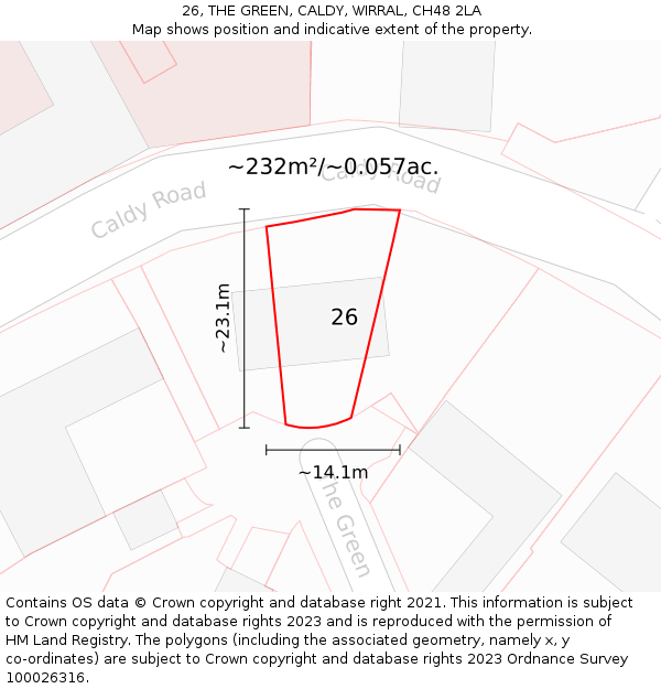 26, THE GREEN, CALDY, WIRRAL, CH48 2LA: Plot and title map