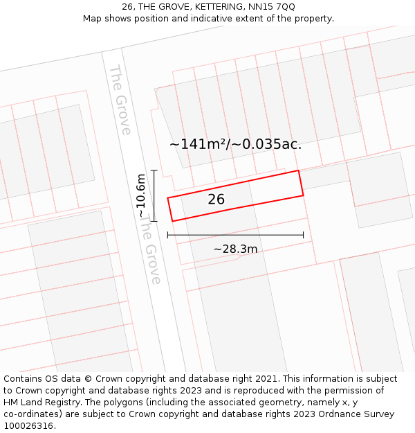 26, THE GROVE, KETTERING, NN15 7QQ: Plot and title map