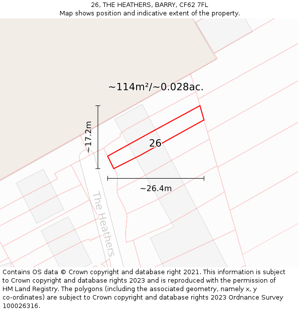26, THE HEATHERS, BARRY, CF62 7FL: Plot and title map