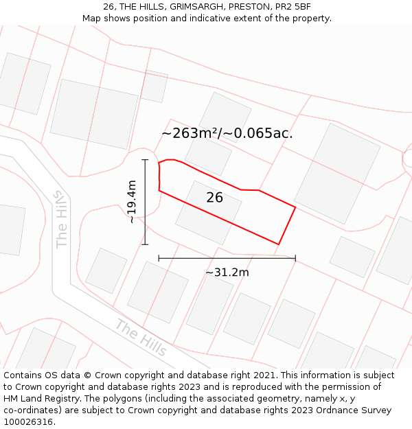 26, THE HILLS, GRIMSARGH, PRESTON, PR2 5BF: Plot and title map