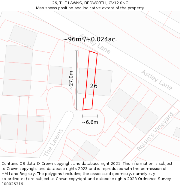 26, THE LAWNS, BEDWORTH, CV12 0NG: Plot and title map