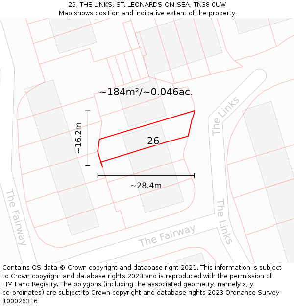 26, THE LINKS, ST. LEONARDS-ON-SEA, TN38 0UW: Plot and title map
