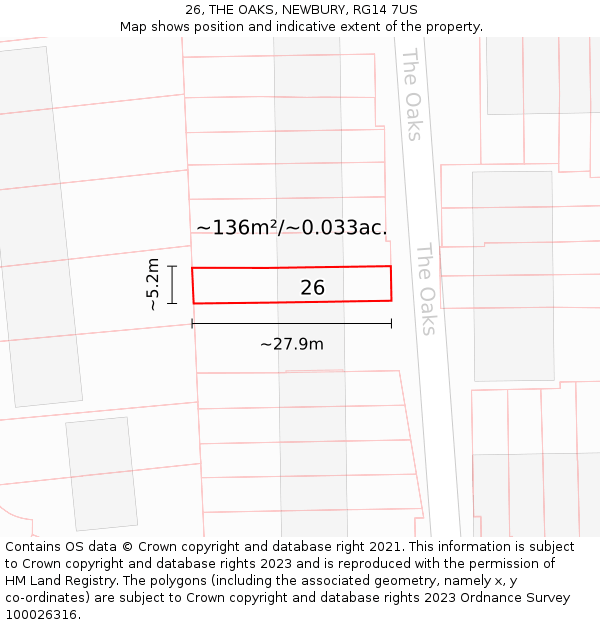 26, THE OAKS, NEWBURY, RG14 7US: Plot and title map