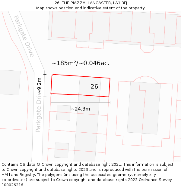 26, THE PIAZZA, LANCASTER, LA1 3FJ: Plot and title map