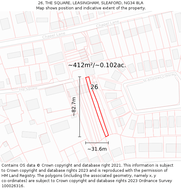 26, THE SQUARE, LEASINGHAM, SLEAFORD, NG34 8LA: Plot and title map