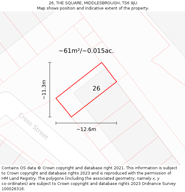 26, THE SQUARE, MIDDLESBROUGH, TS6 9JU: Plot and title map
