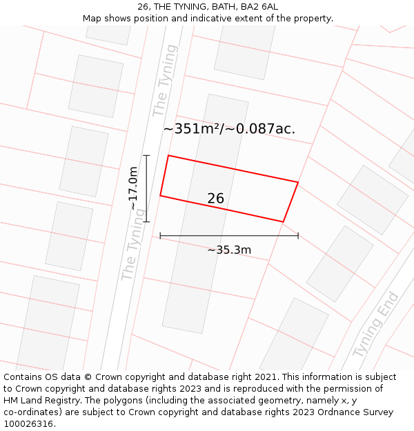 26, THE TYNING, BATH, BA2 6AL: Plot and title map