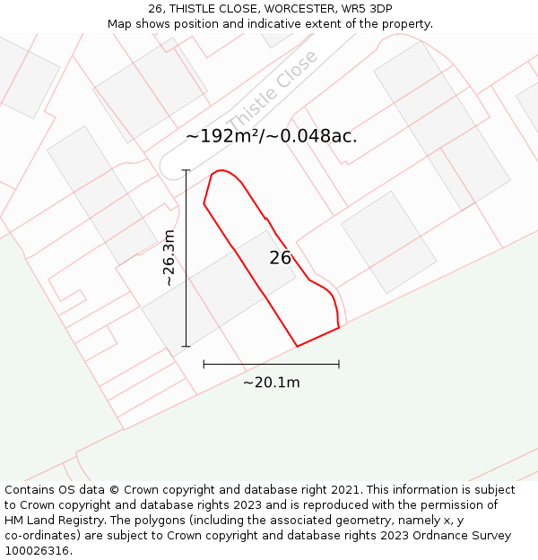 26, THISTLE CLOSE, WORCESTER, WR5 3DP: Plot and title map