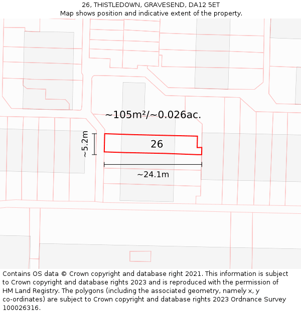 26, THISTLEDOWN, GRAVESEND, DA12 5ET: Plot and title map