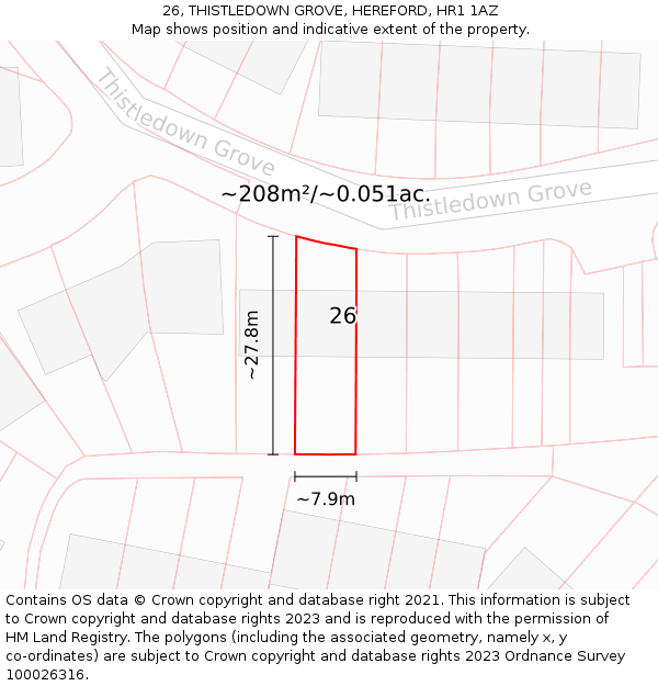 26, THISTLEDOWN GROVE, HEREFORD, HR1 1AZ: Plot and title map