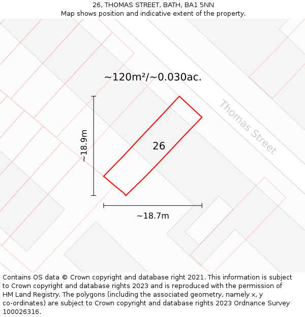 26, THOMAS STREET, BATH, BA1 5NN: Plot and title map