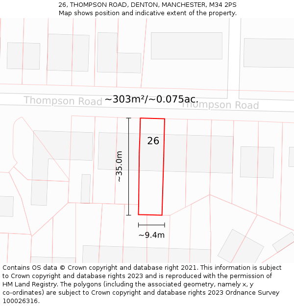 26, THOMPSON ROAD, DENTON, MANCHESTER, M34 2PS: Plot and title map