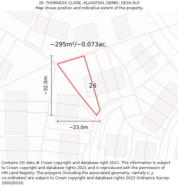 26, THORNESS CLOSE, ALVASTON, DERBY, DE24 0UY: Plot and title map