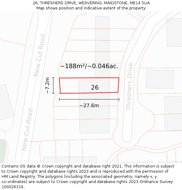 26, THRESHERS DRIVE, WEAVERING, MAIDSTONE, ME14 5UA: Plot and title map