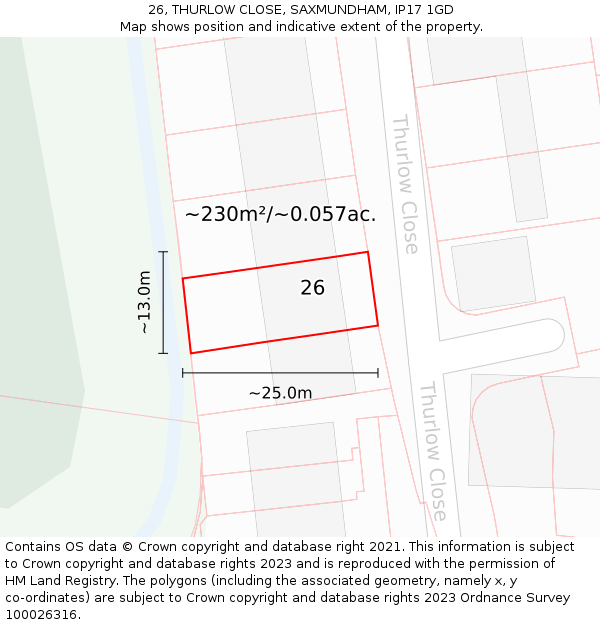 26, THURLOW CLOSE, SAXMUNDHAM, IP17 1GD: Plot and title map