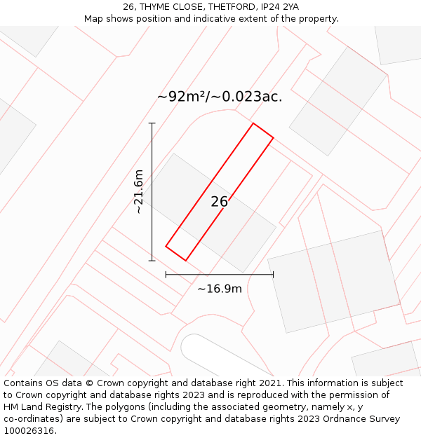 26, THYME CLOSE, THETFORD, IP24 2YA: Plot and title map