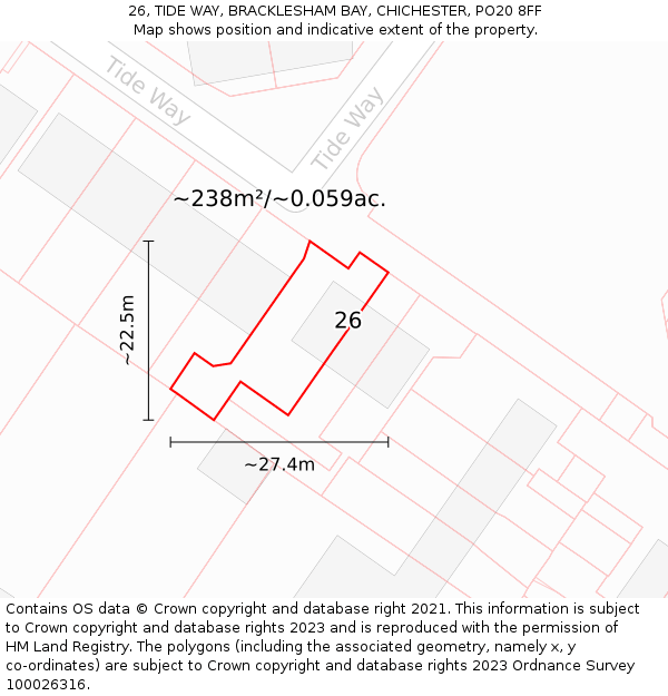 26, TIDE WAY, BRACKLESHAM BAY, CHICHESTER, PO20 8FF: Plot and title map