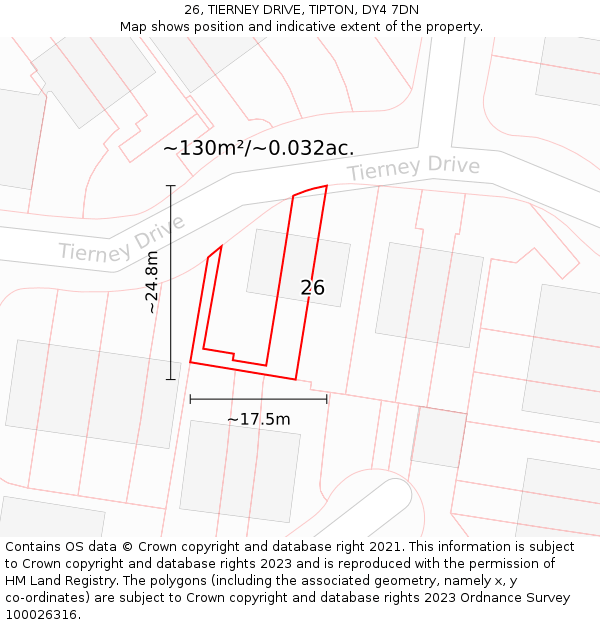 26, TIERNEY DRIVE, TIPTON, DY4 7DN: Plot and title map