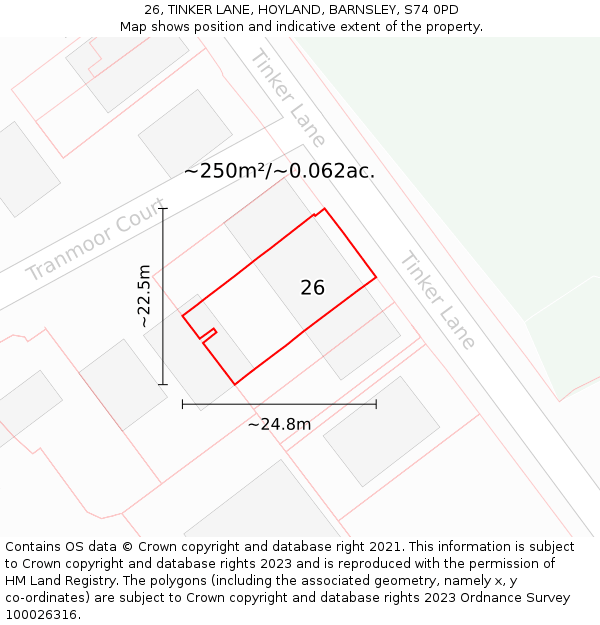 26, TINKER LANE, HOYLAND, BARNSLEY, S74 0PD: Plot and title map
