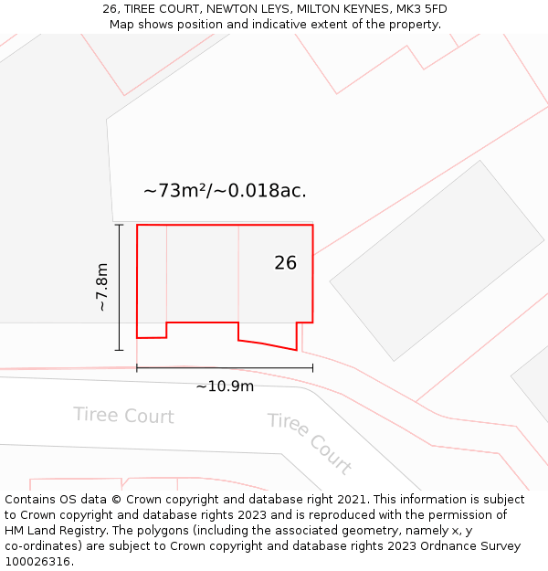 26, TIREE COURT, NEWTON LEYS, MILTON KEYNES, MK3 5FD: Plot and title map