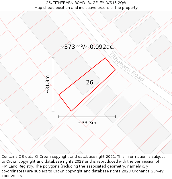 26, TITHEBARN ROAD, RUGELEY, WS15 2QW: Plot and title map