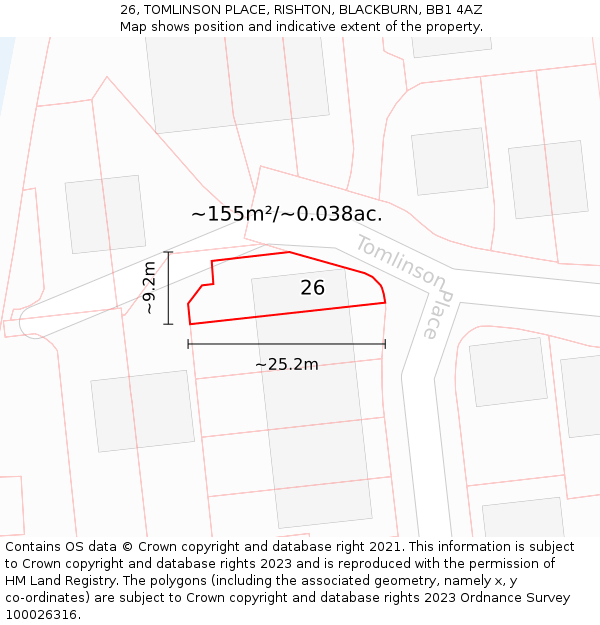 26, TOMLINSON PLACE, RISHTON, BLACKBURN, BB1 4AZ: Plot and title map
