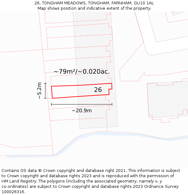 26, TONGHAM MEADOWS, TONGHAM, FARNHAM, GU10 1AL: Plot and title map