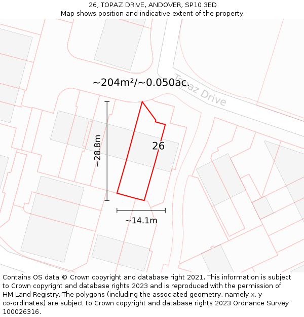 26, TOPAZ DRIVE, ANDOVER, SP10 3ED: Plot and title map