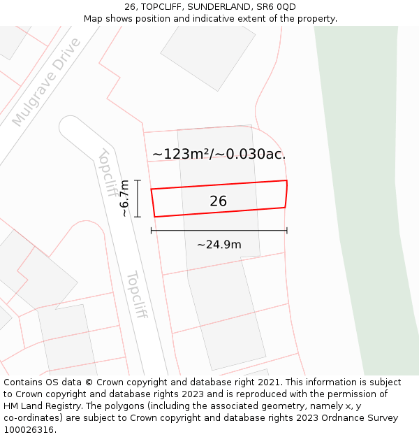 26, TOPCLIFF, SUNDERLAND, SR6 0QD: Plot and title map