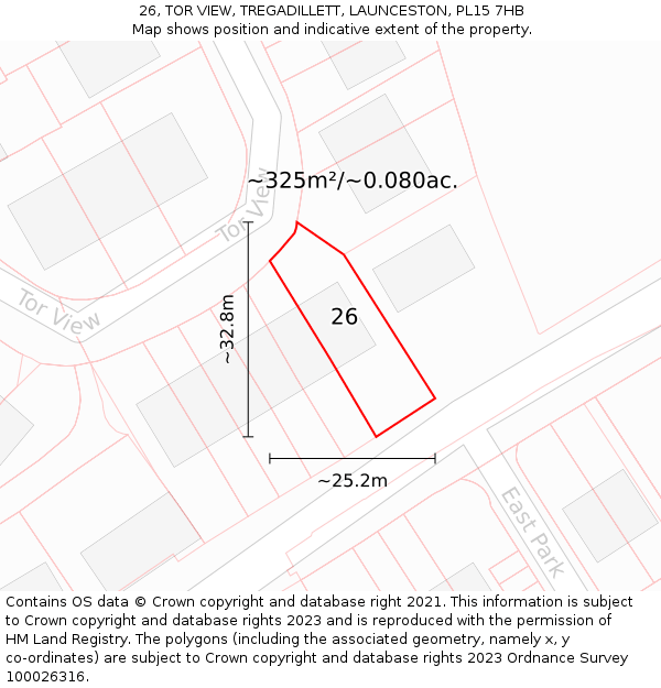 26, TOR VIEW, TREGADILLETT, LAUNCESTON, PL15 7HB: Plot and title map