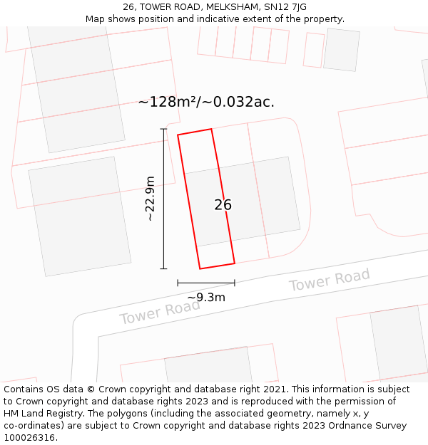 26, TOWER ROAD, MELKSHAM, SN12 7JG: Plot and title map