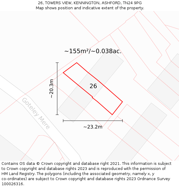 26, TOWERS VIEW, KENNINGTON, ASHFORD, TN24 9PG: Plot and title map