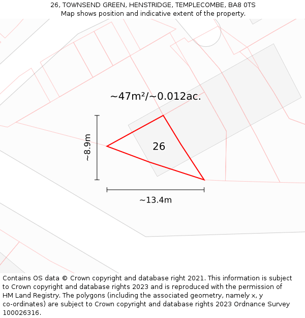 26, TOWNSEND GREEN, HENSTRIDGE, TEMPLECOMBE, BA8 0TS: Plot and title map