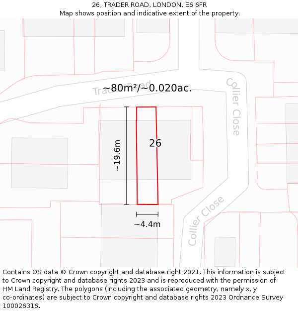 26, TRADER ROAD, LONDON, E6 6FR: Plot and title map