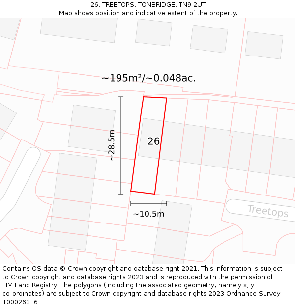 26, TREETOPS, TONBRIDGE, TN9 2UT: Plot and title map