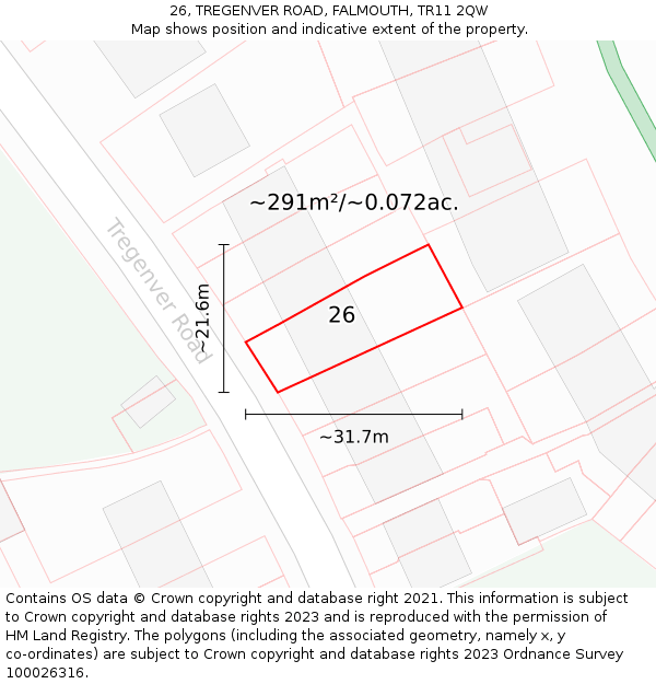 26, TREGENVER ROAD, FALMOUTH, TR11 2QW: Plot and title map