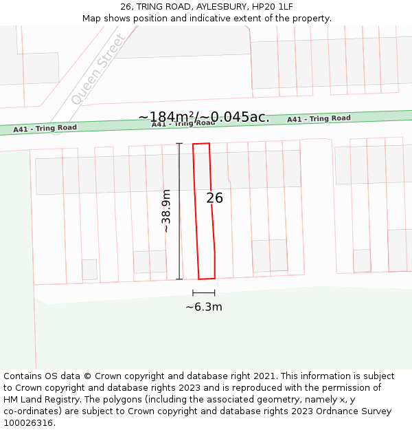 26, TRING ROAD, AYLESBURY, HP20 1LF: Plot and title map